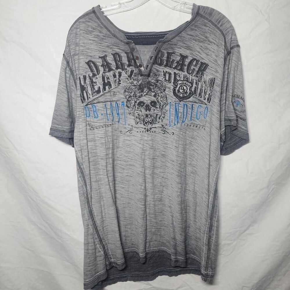 Vintage y2k grey cyber grunge emo skater henley short sleeve tee